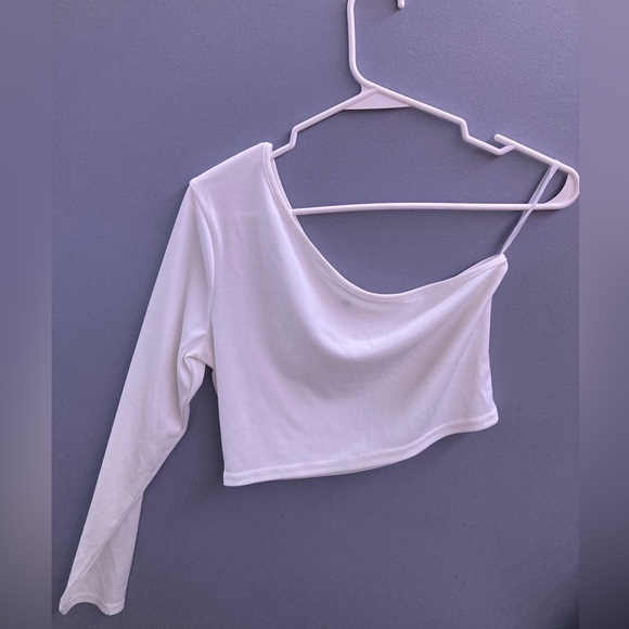 Shein White Ribbed One Sleeve Crop Top - Picture 1 of 4